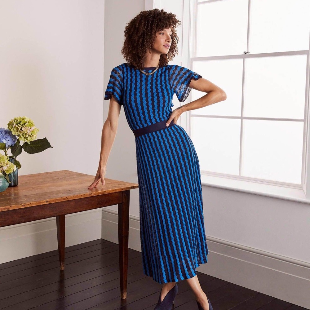 Boden Blue Rowan Pointelle Knitted Dress